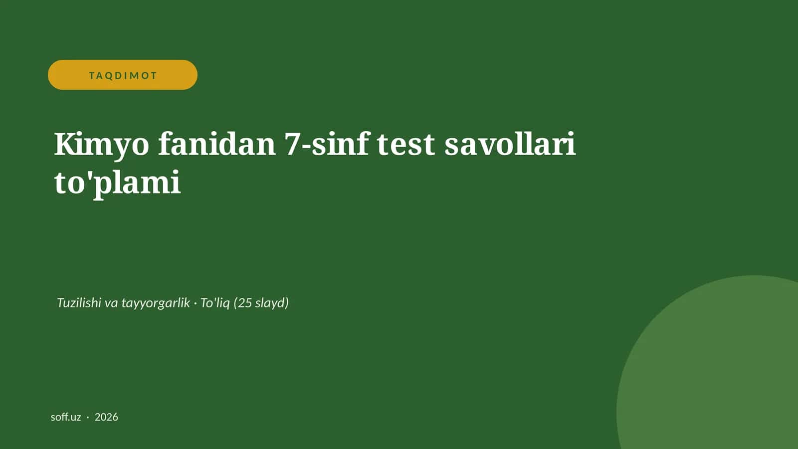 Kimyo fanidan 7-sinf test savollari to'plami 1