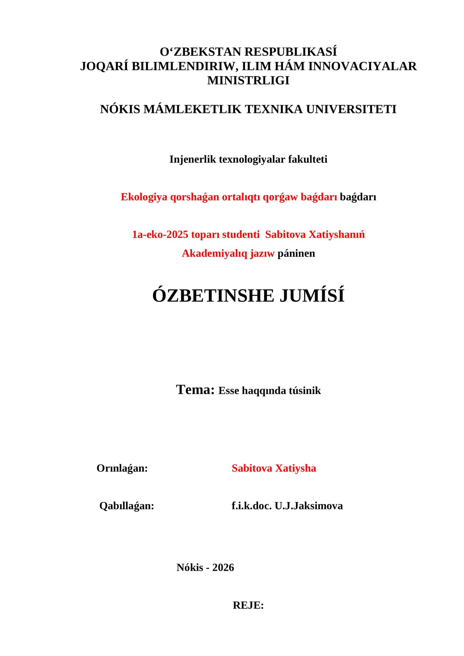 Esse haqqında túsinik 1