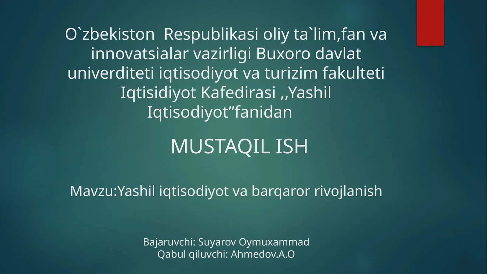 Yashil iqtisodiyot asoslari 1