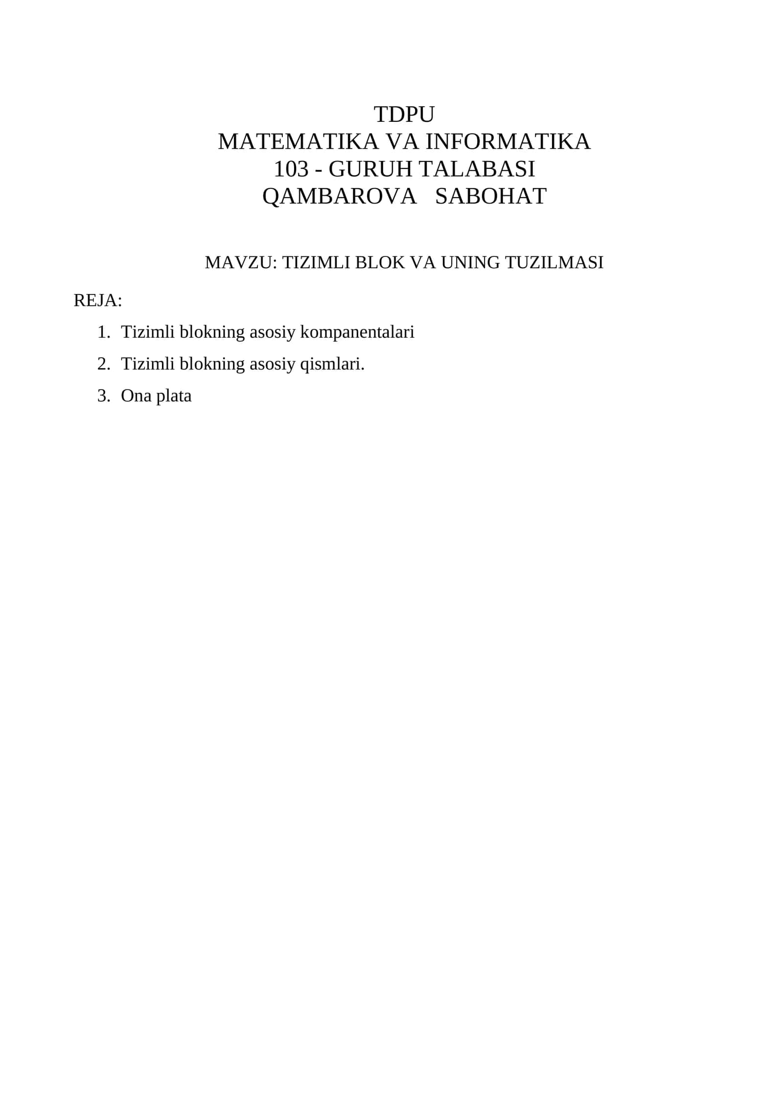 TIZIMLI BLOK VA UNING TUZILMASI 1