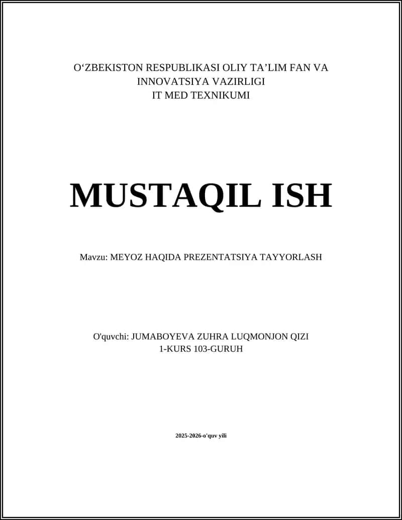 MEYOZ HAQIDA PREZENTATSIYA TAYYORLASH 1