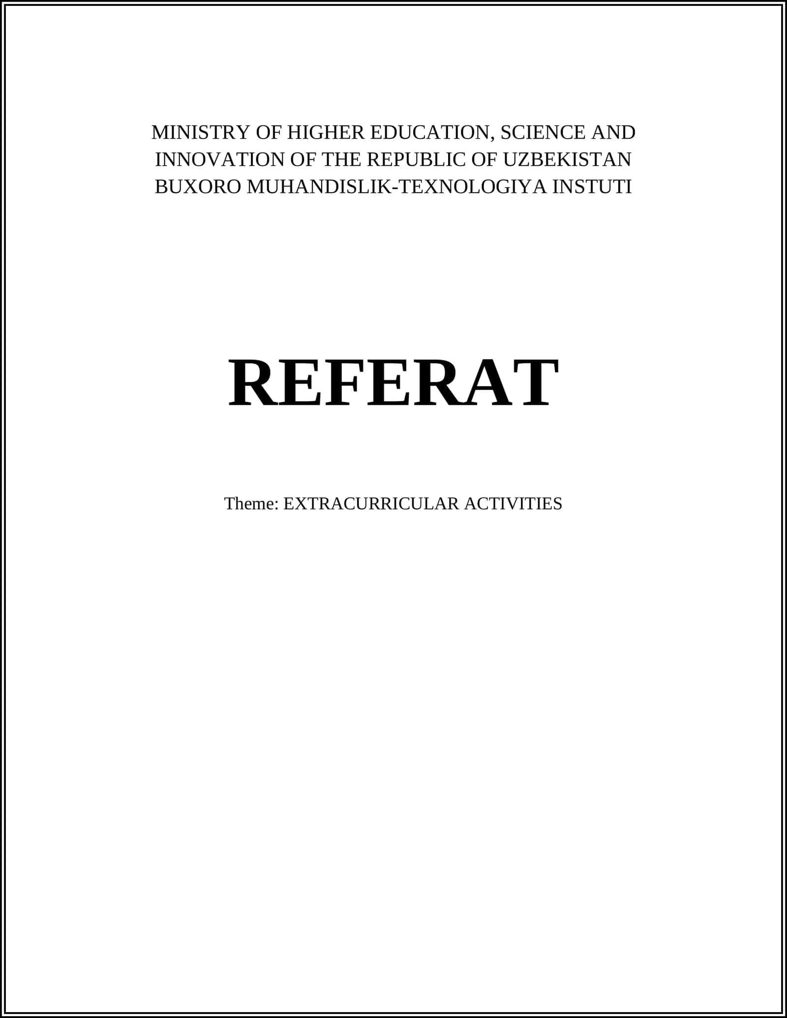 REFERAT Theme: EXTRACURRICULAR ACTIVITIES 1