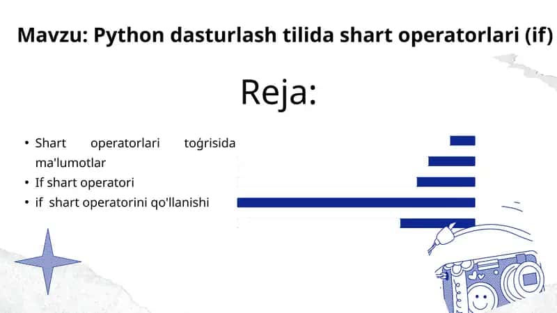 Python dasturlash tilida shart operatorlari (if) 1