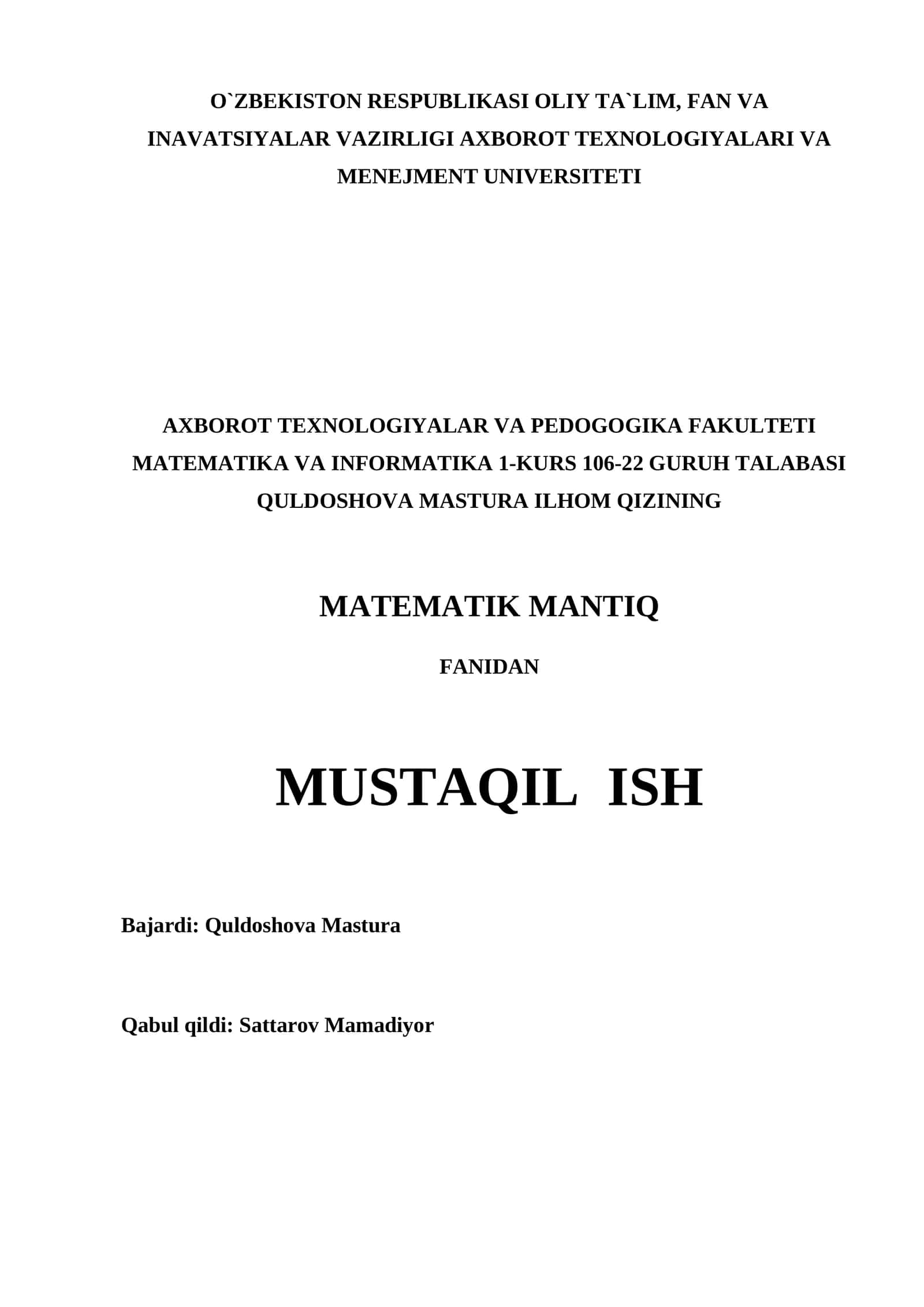 MATEMATIK MANTIQ 1