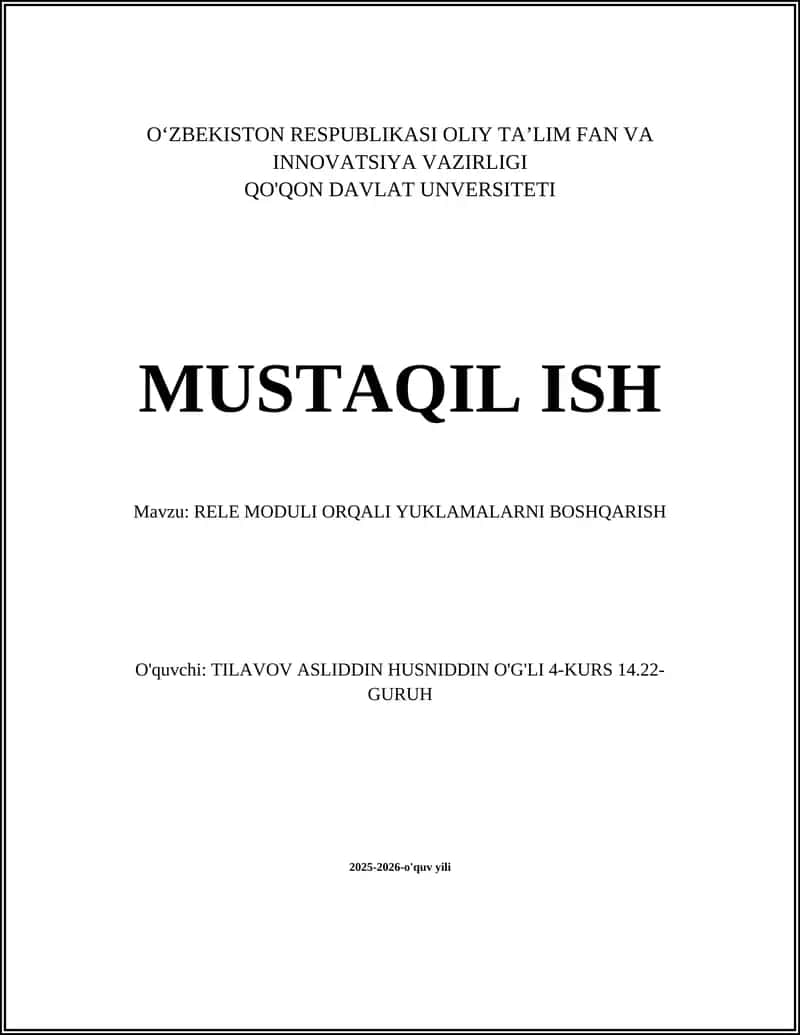 RELE MODULI ORQALI YUKLAMALARNI BOSHQARISH 1