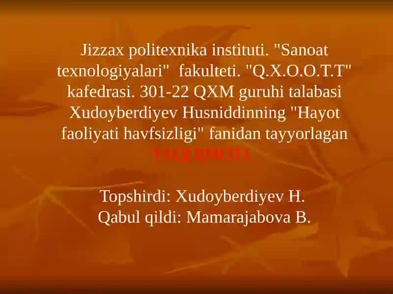 MAVZU:  Shaxsiy himoya vositalari va ulardan foydalanish
