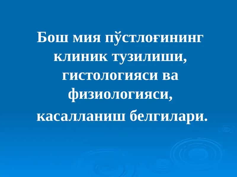 Бош мия пўстлоғининг клиник тузилиши, гистологияси ва физиологияси,  касалланиш белгилари 1