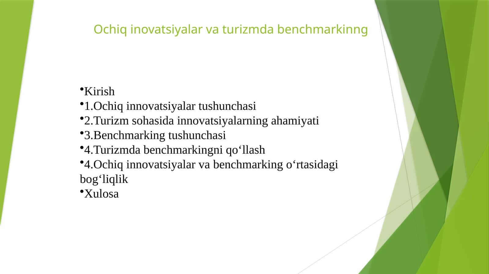 Ochiq innovatsiyalar va turizmda benchmarkinng 1