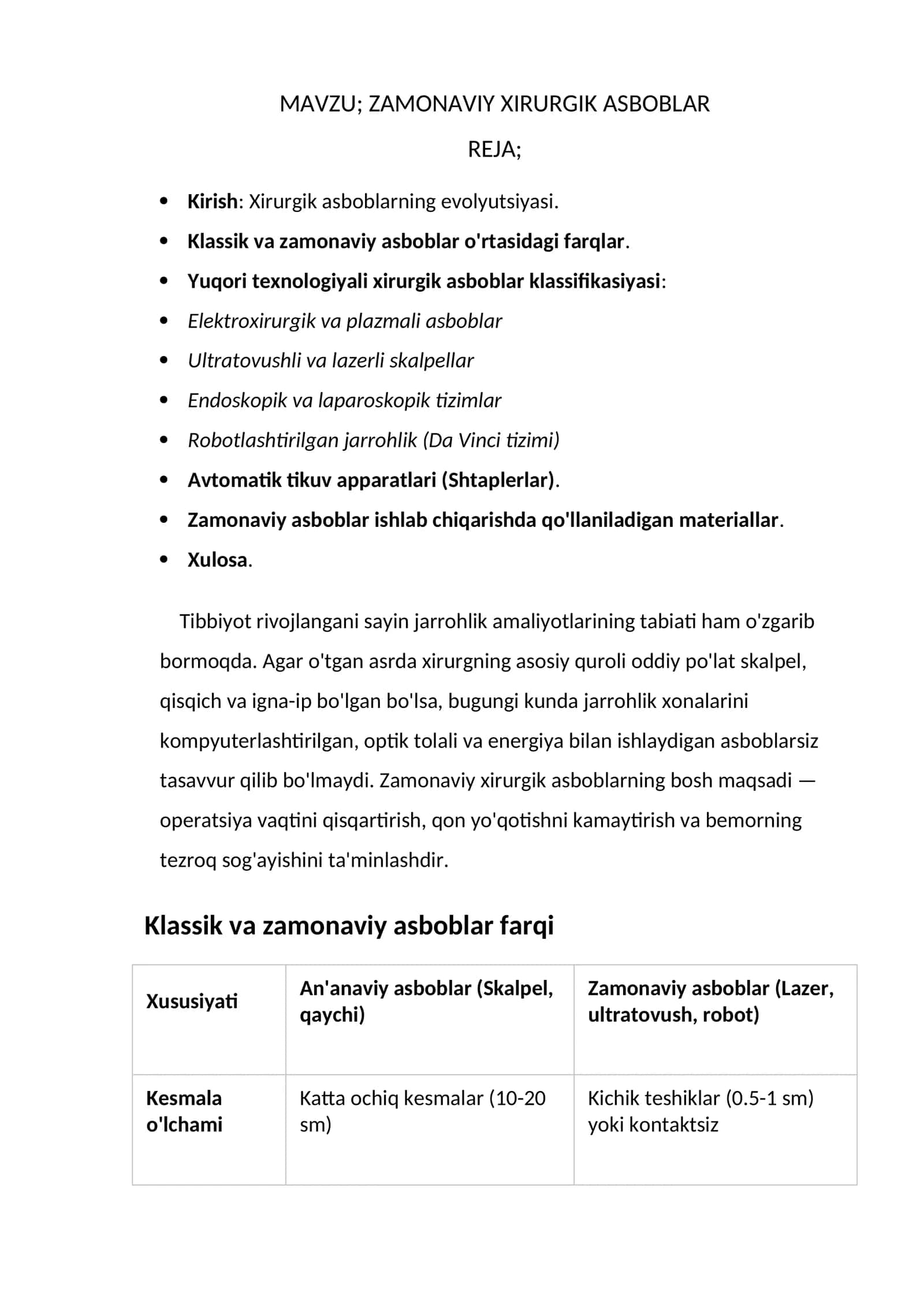 ZAMONAVIY XIRURGIK ASBOBLAR 1