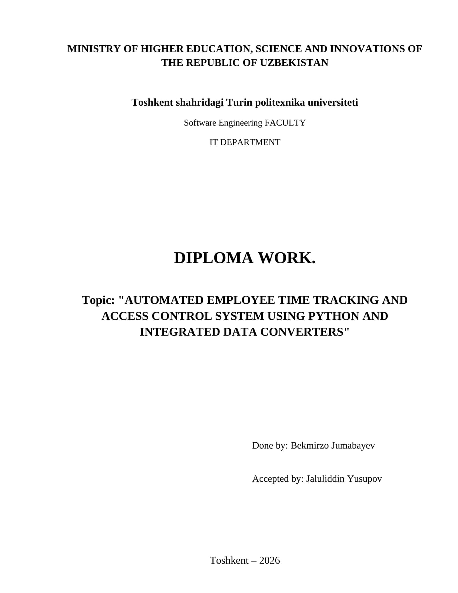 Automated Employee Time Tracking and Access Control System using Python and Integrated Data Converters 1