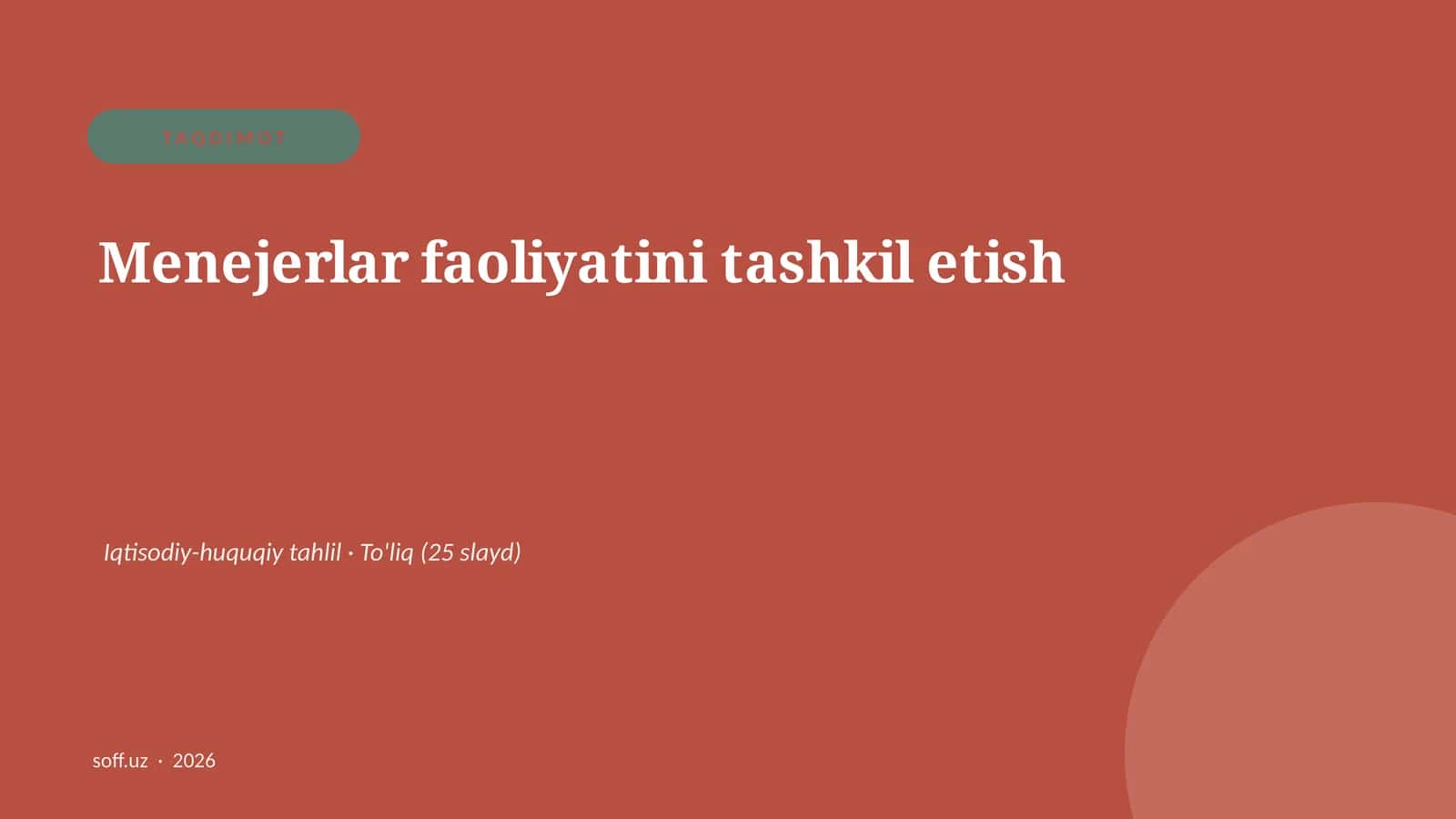 Menejerlar faoliyatini tashkil etish 1