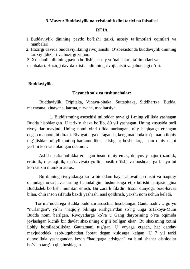 Buddaviylik va xristianlik dini tarixi va falsafasi 1