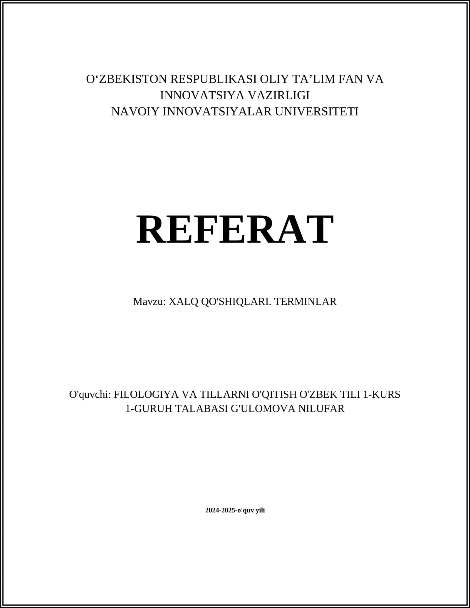 XALQ QO'SHIQLARI. TERMINLAR 1