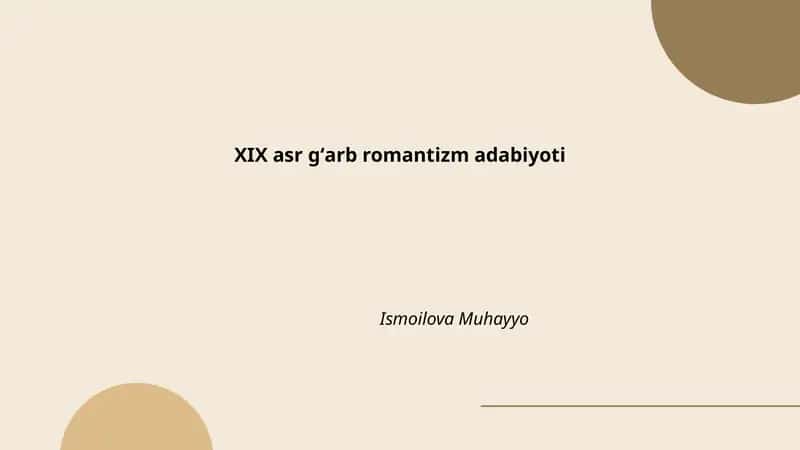 XIX asr gʻarb romantizm adabiyoti 1