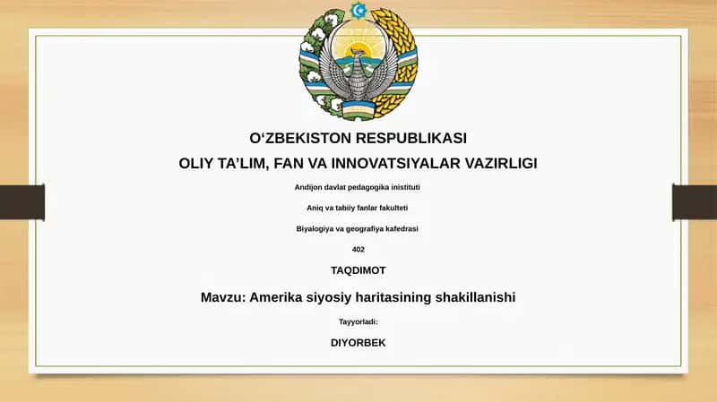 Amerika siyosiy haritasining shakillanishi 1