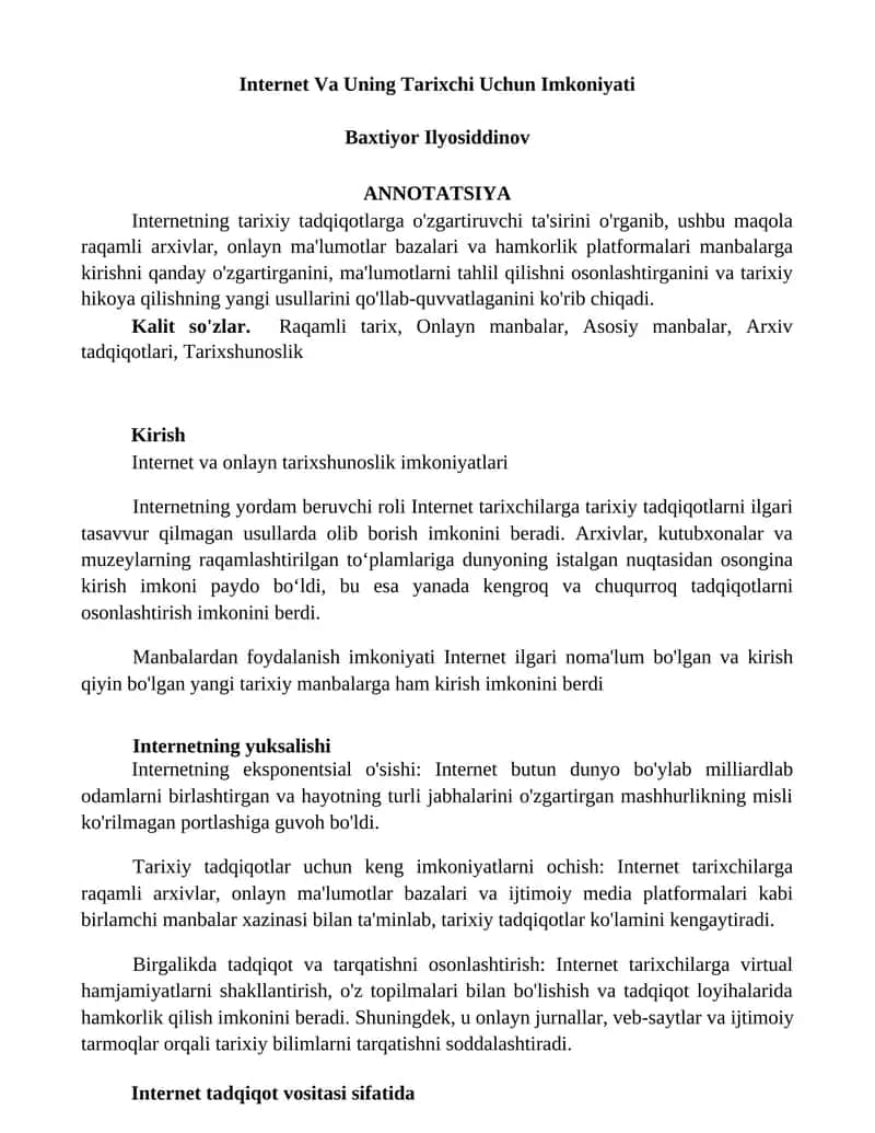 Internet Va Uning Tarixchi Uchun Imkoniyati 1