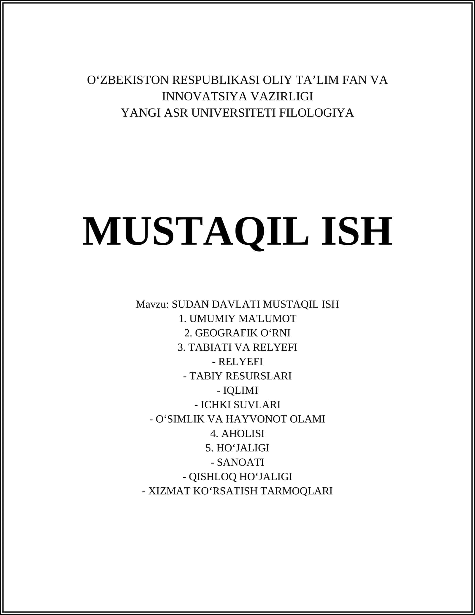 SUDAN DAVLATI MUSTAQIL ISH 1