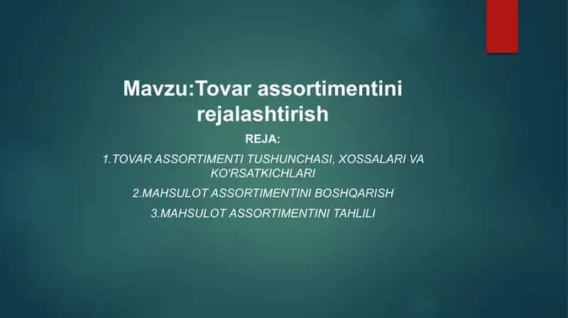 Tovar assortimentini rejalashtirish 1