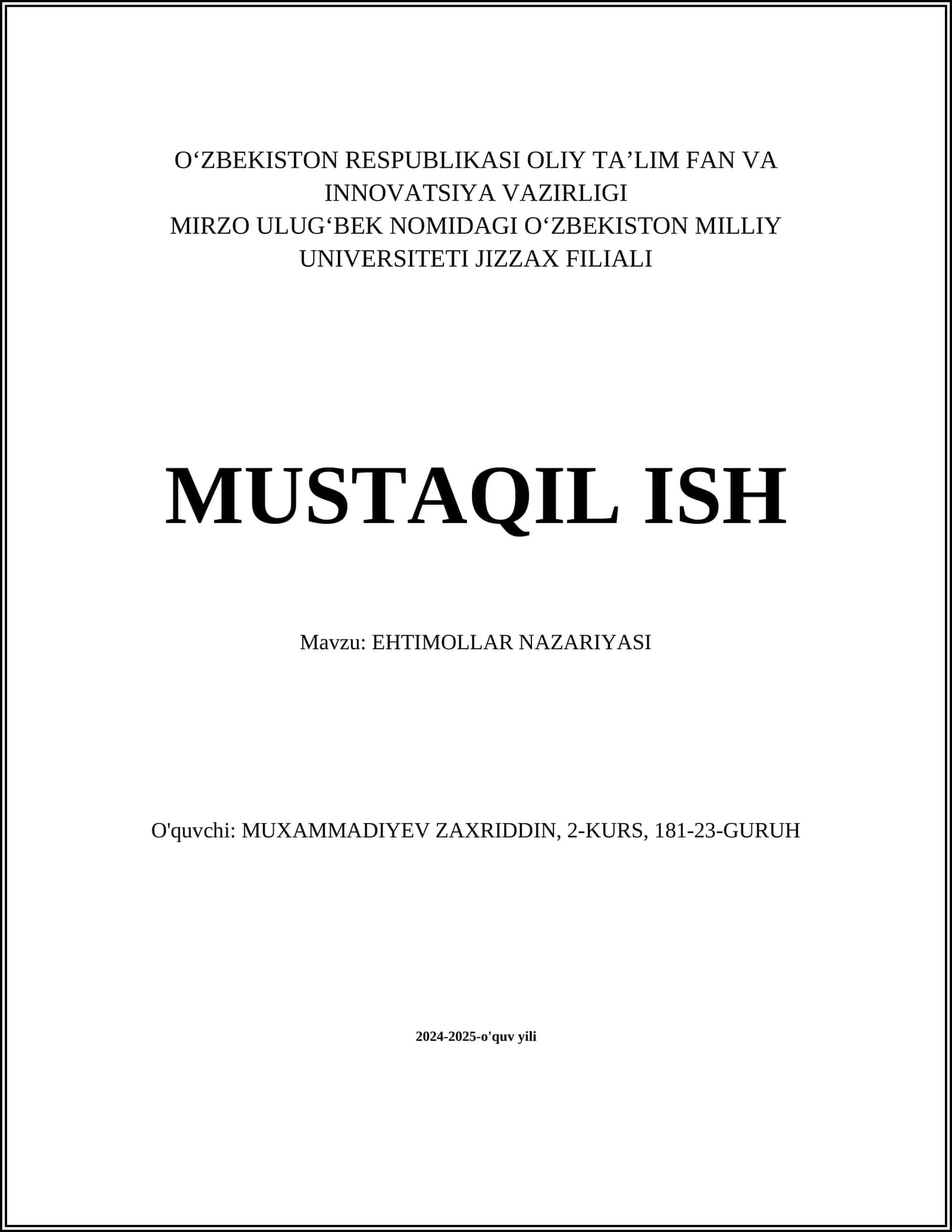 Ehtimollar Nazariyasi 1