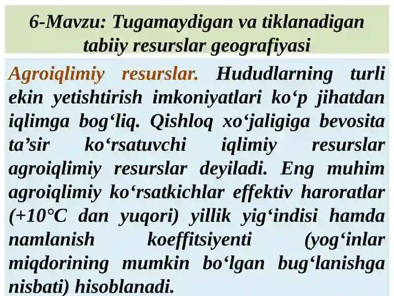 Tugamaydigan vatiklanadigan tabiiy resurslar geografiyasi