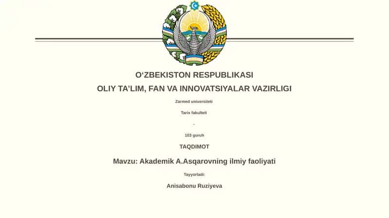 Akademik A.Asqarovning ilmiy faoliyati 1