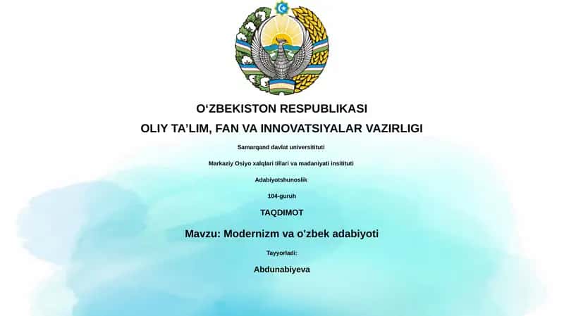 Modernizm va o'zbek adabiyoti 1