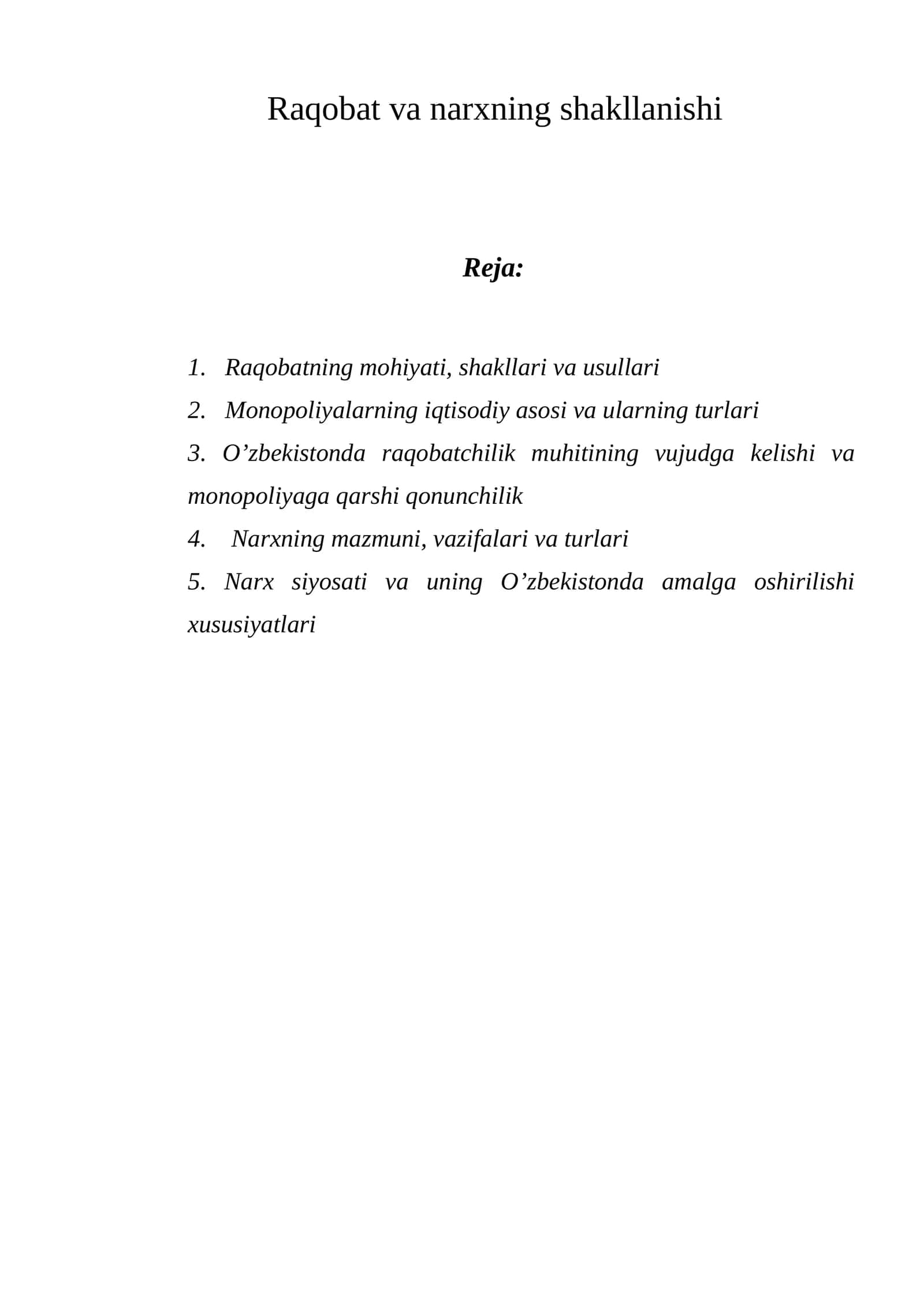 Raqobat va narxning shakllanishi 1