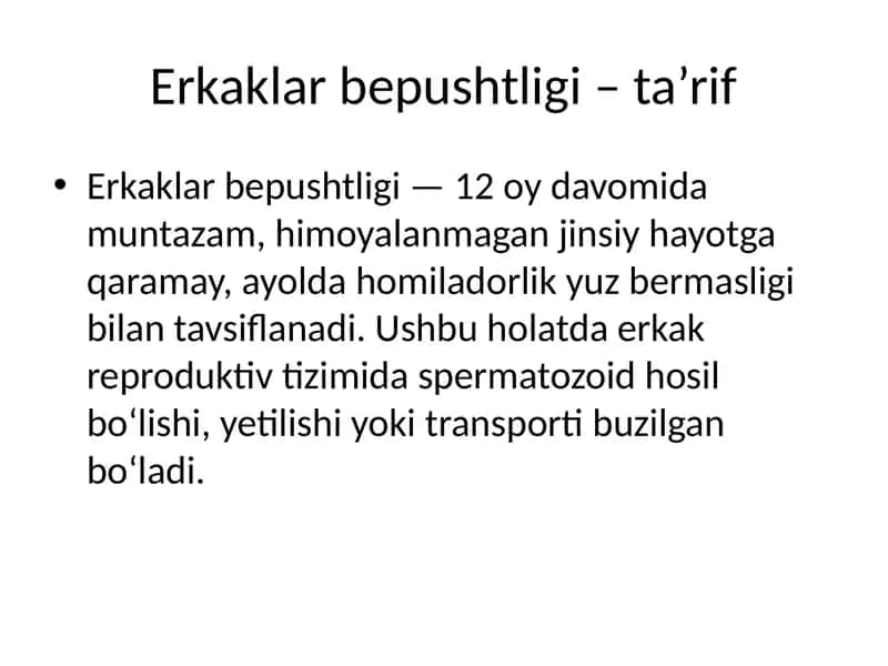 Erkaklar bepushtligi – ta’rif 1