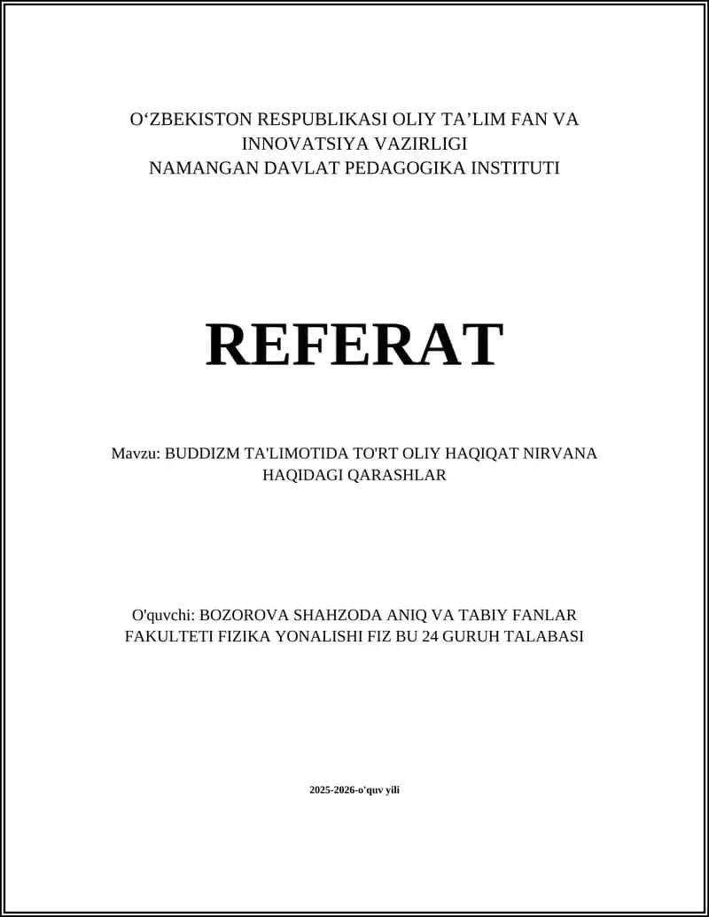 TO'RT OLIY HAQIQAT NIRVANA HAQIDAGI QARASHLAR 1