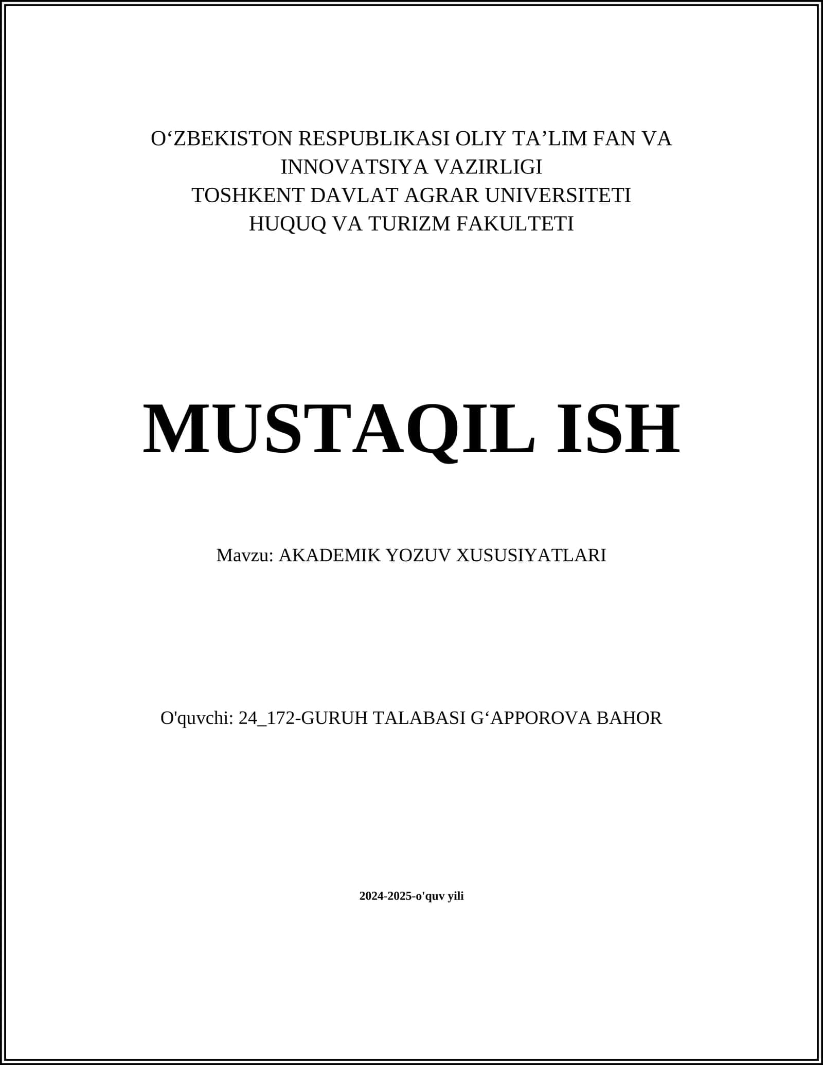 AKADEMIK YOZUV XUSUSIYATLARI 1