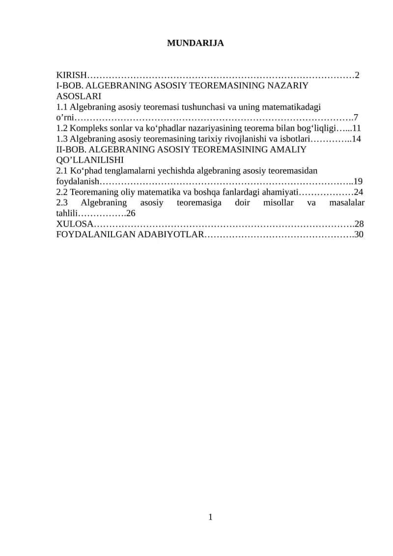 ALGEBRANING ASOSIY TEOREMASI 1