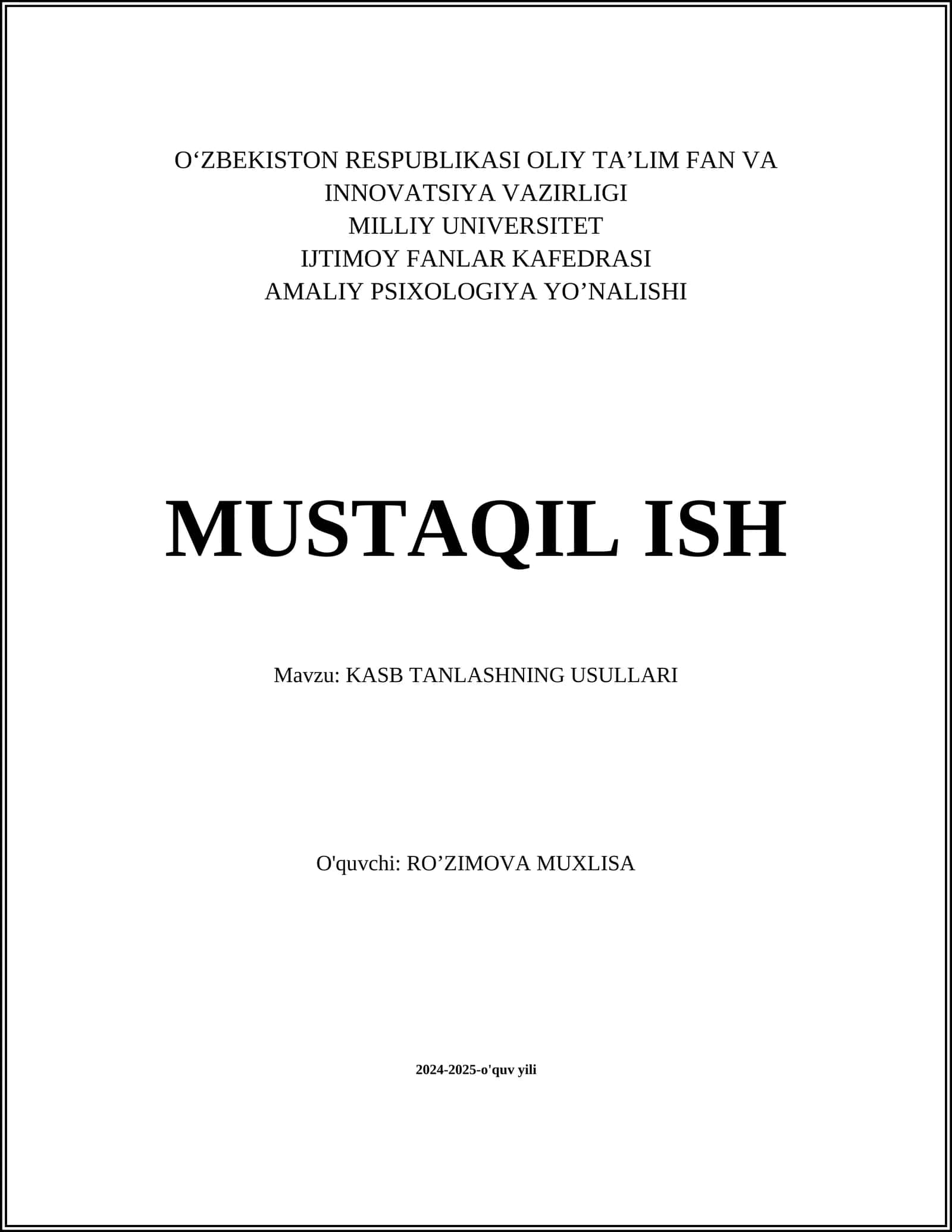 KASB TANLASHNING USULLARI 1