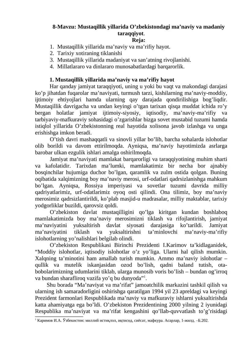 O'zbekiston taraqqiyoti 1