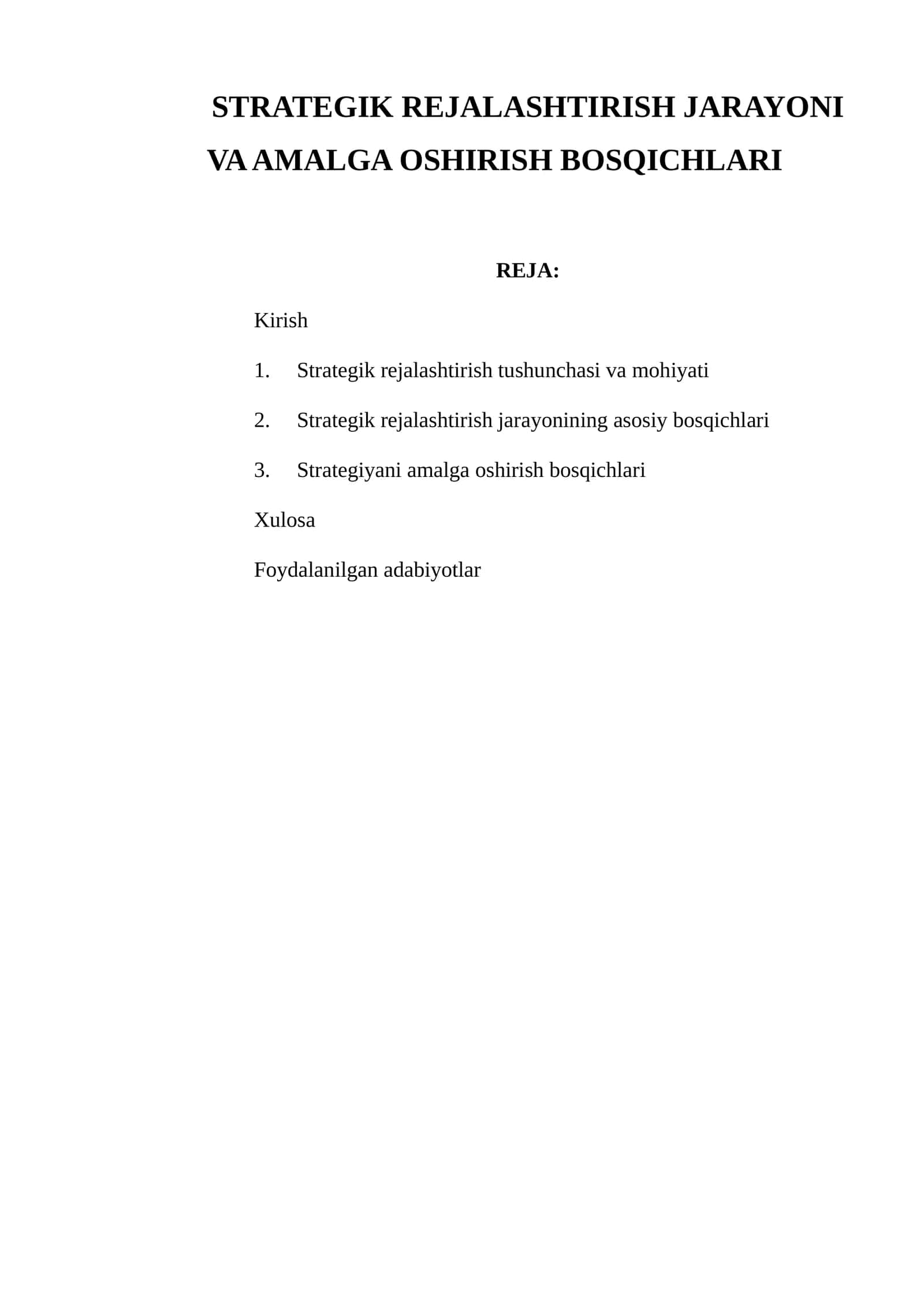 STRATEGIK REJALASHTIRISH JARAYONI VA AMALGA OSHIRISH BOSQICHLARI 1