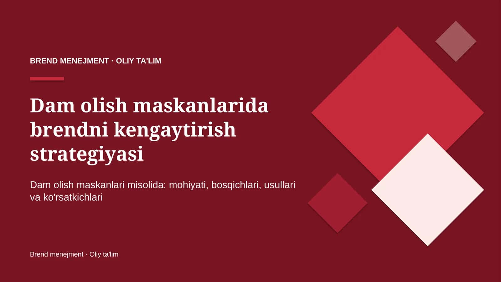 Dam olish maskanlarida brendni kengaytirish strategiyasi 1