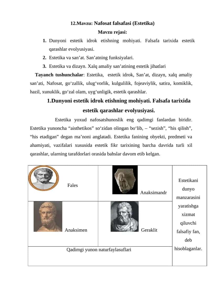 Nafosat falsafasi (Estetika) 1