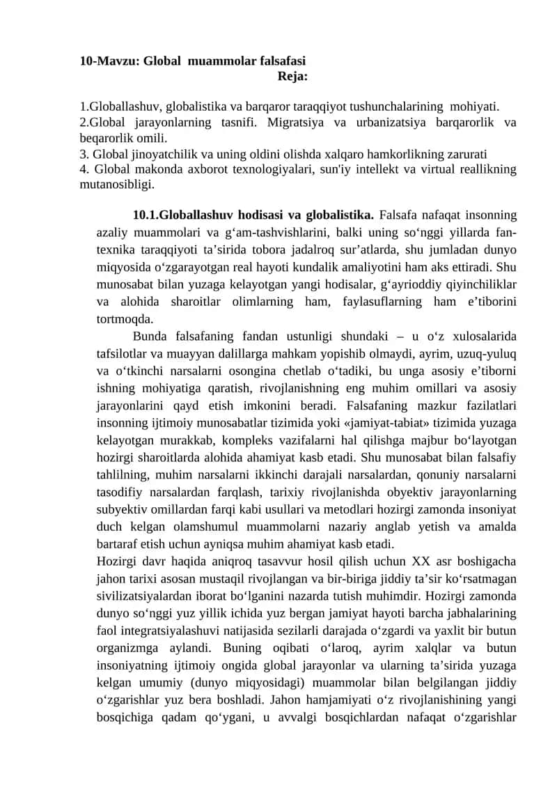 Global muammolar falsafasi 1