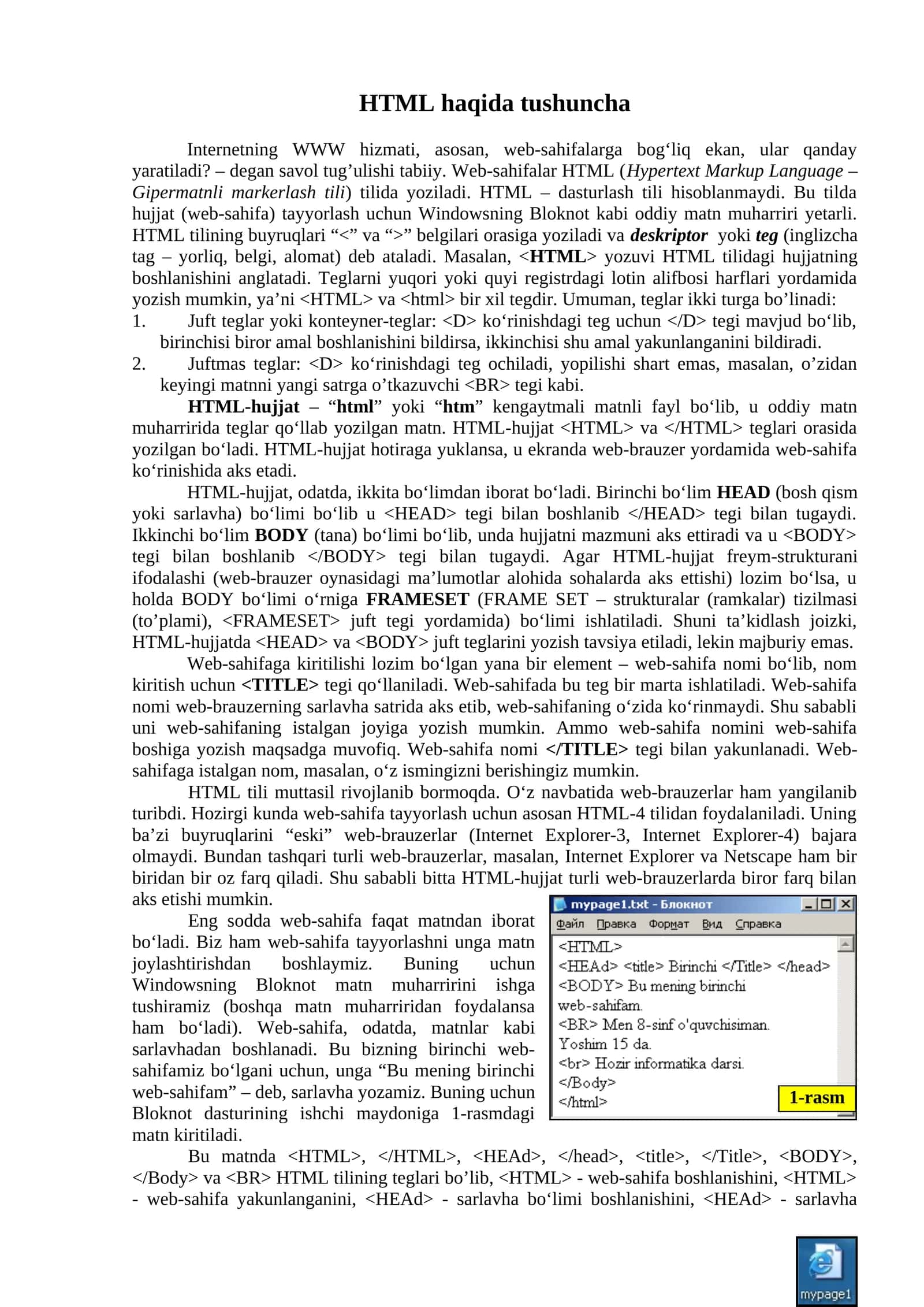 HTML haqida tushuncha 1