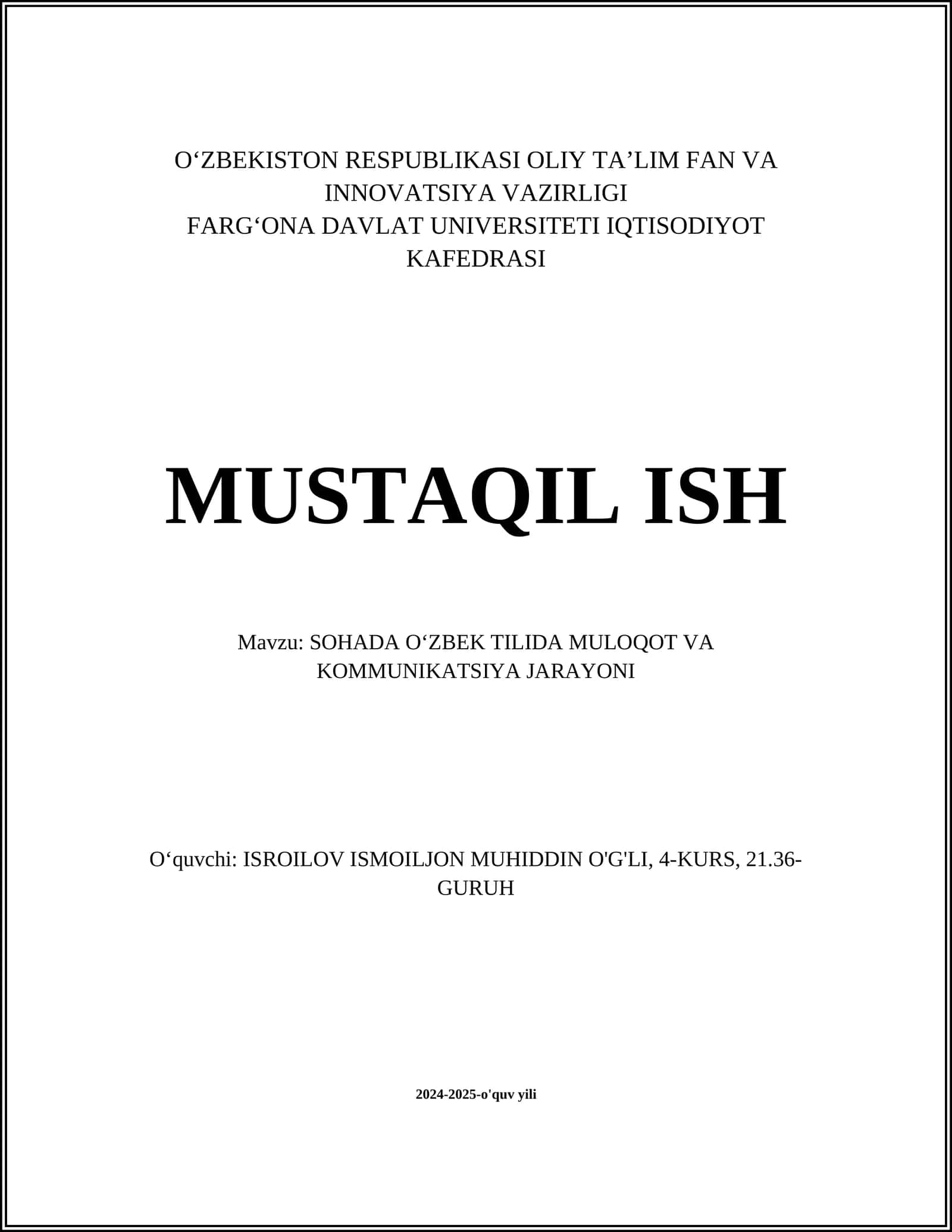 SOHADA O‘ZBEK TILIDA MULOQOT VA KOMMUNIKATSIYA JARAYONI 1