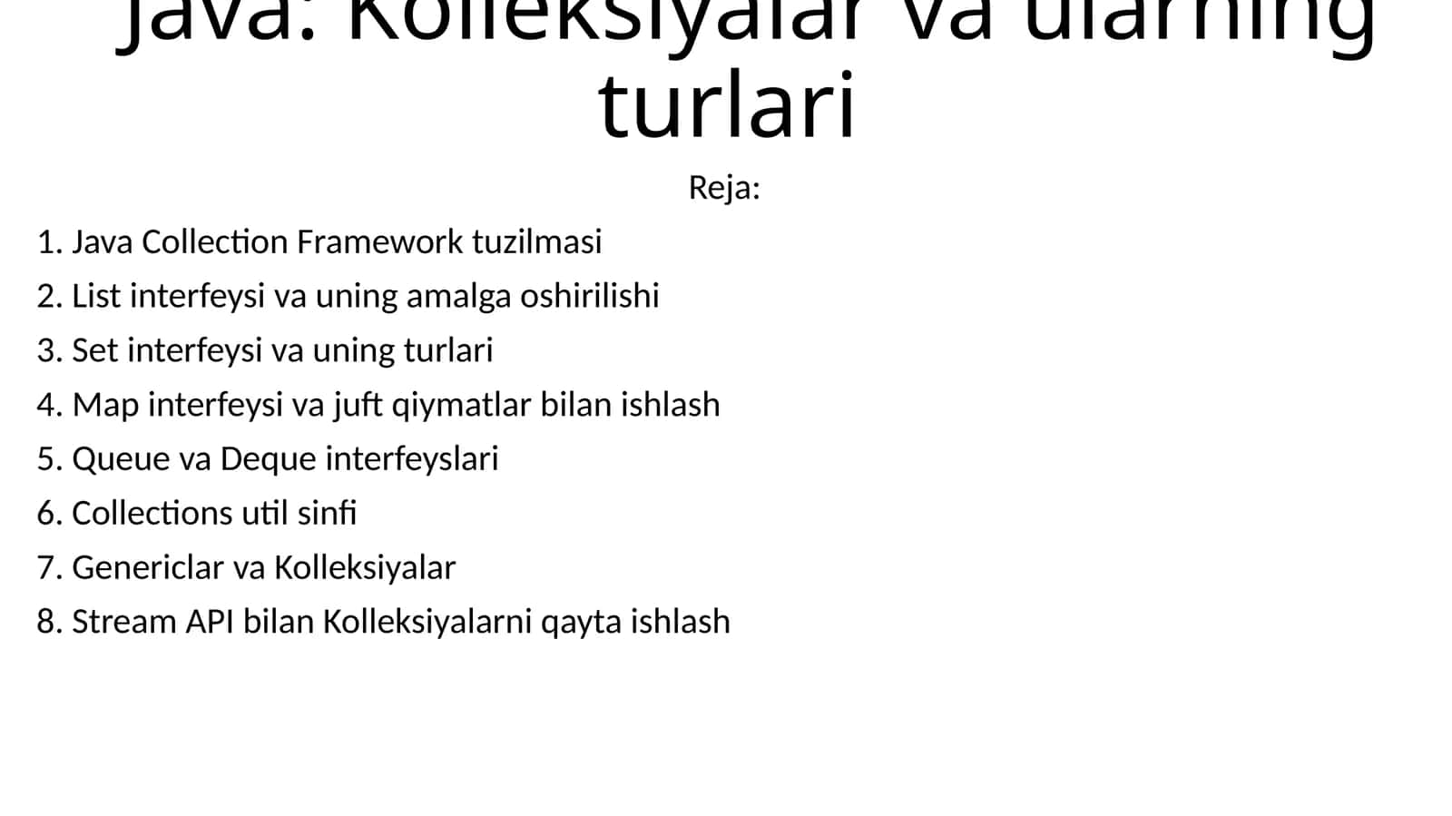 9-Java: Kolleksiyalar va ularning turlari 1