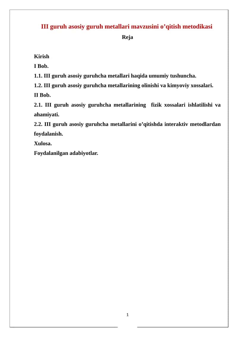 Metallarni o'qitish metodikasi 1