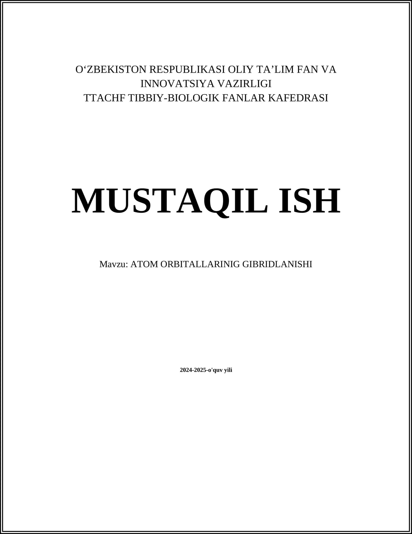 ATOM ORBITALLARINIG GIBRIDLANISHI 1