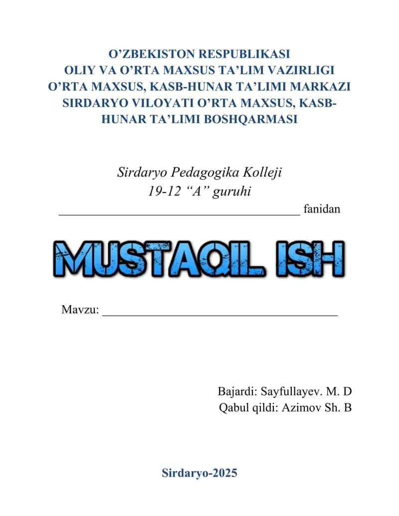 Mustaqil ish yuzi 1