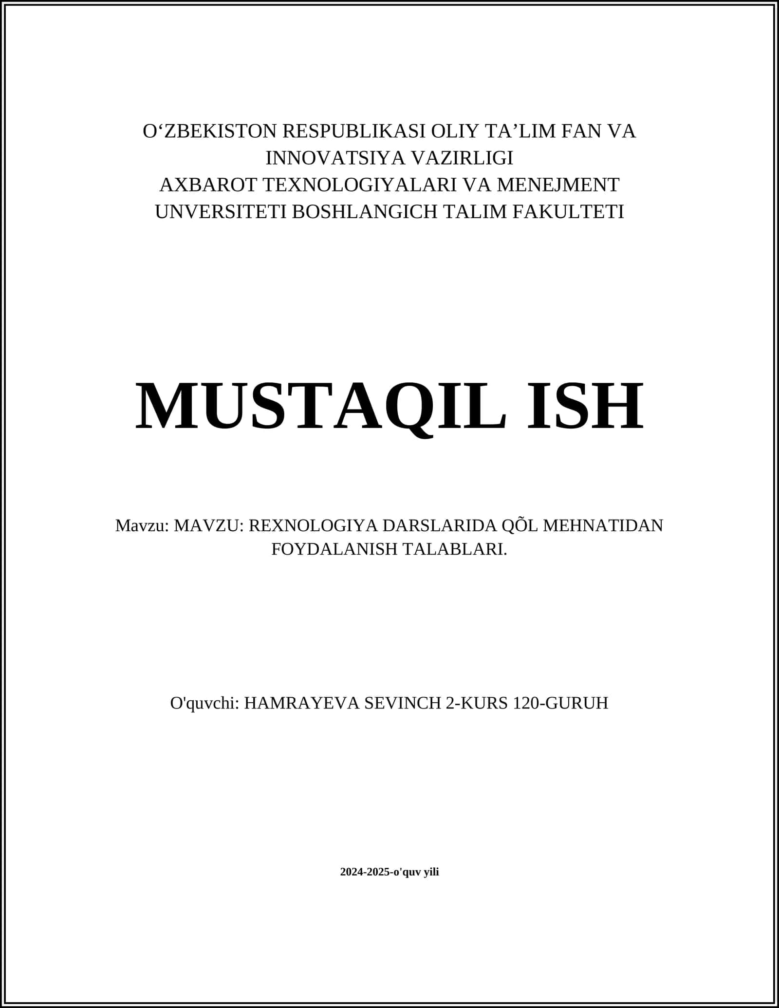 QO'L MEHNATIDAN FOYDALANISH TALABLARI 1