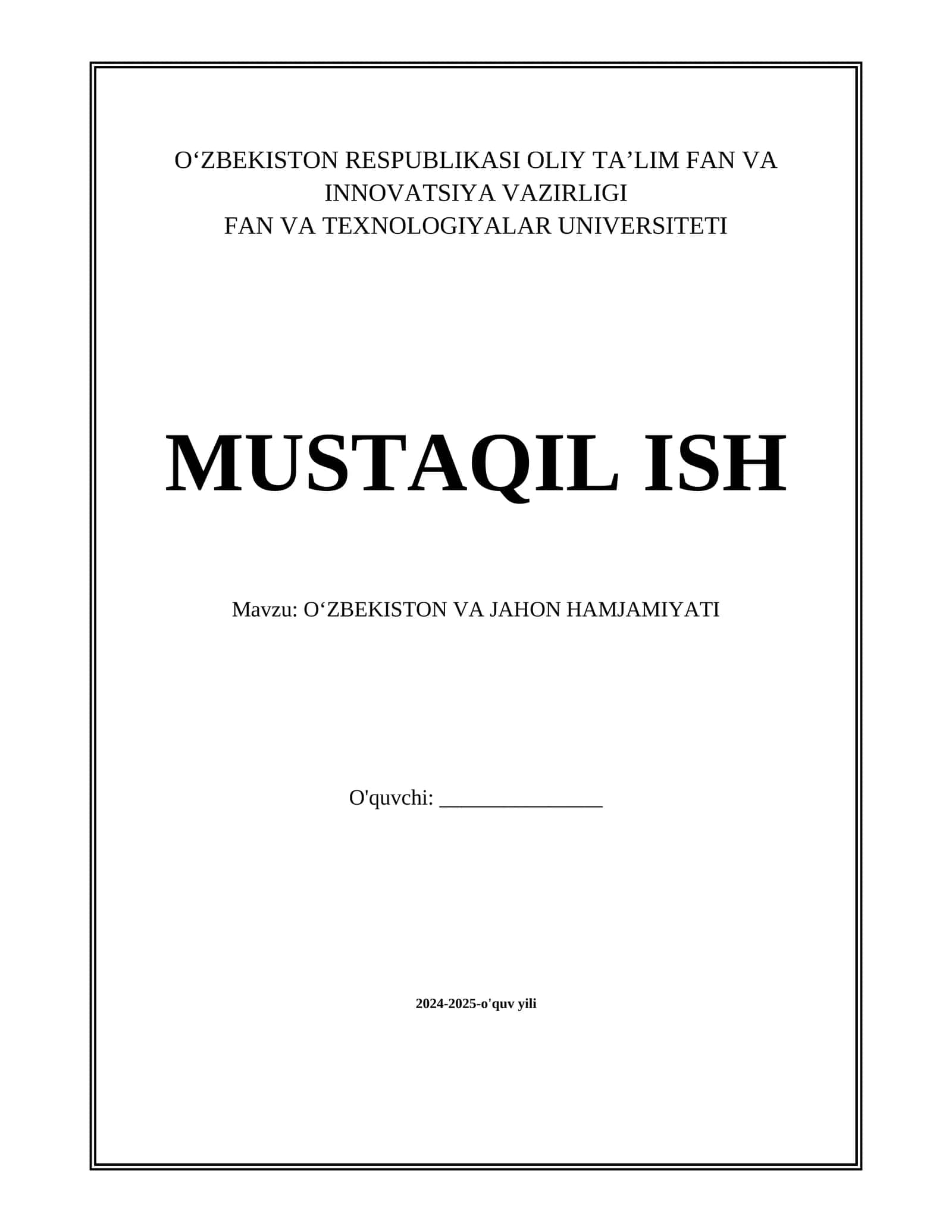 OʻZBEKISTON VA JAHON HAMJAMIYATI 1