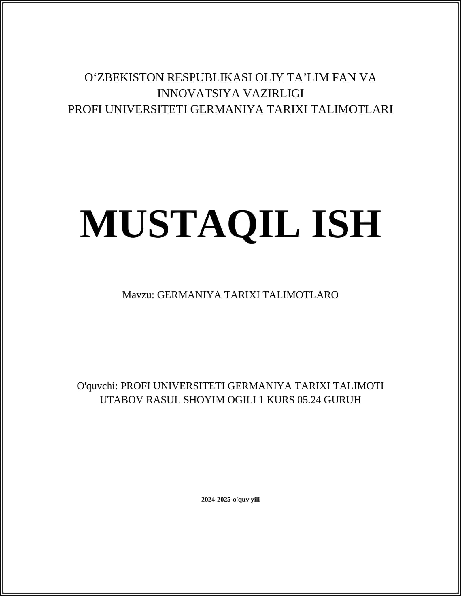 GERMANIYA TARIXI TALIMOTLARI 1