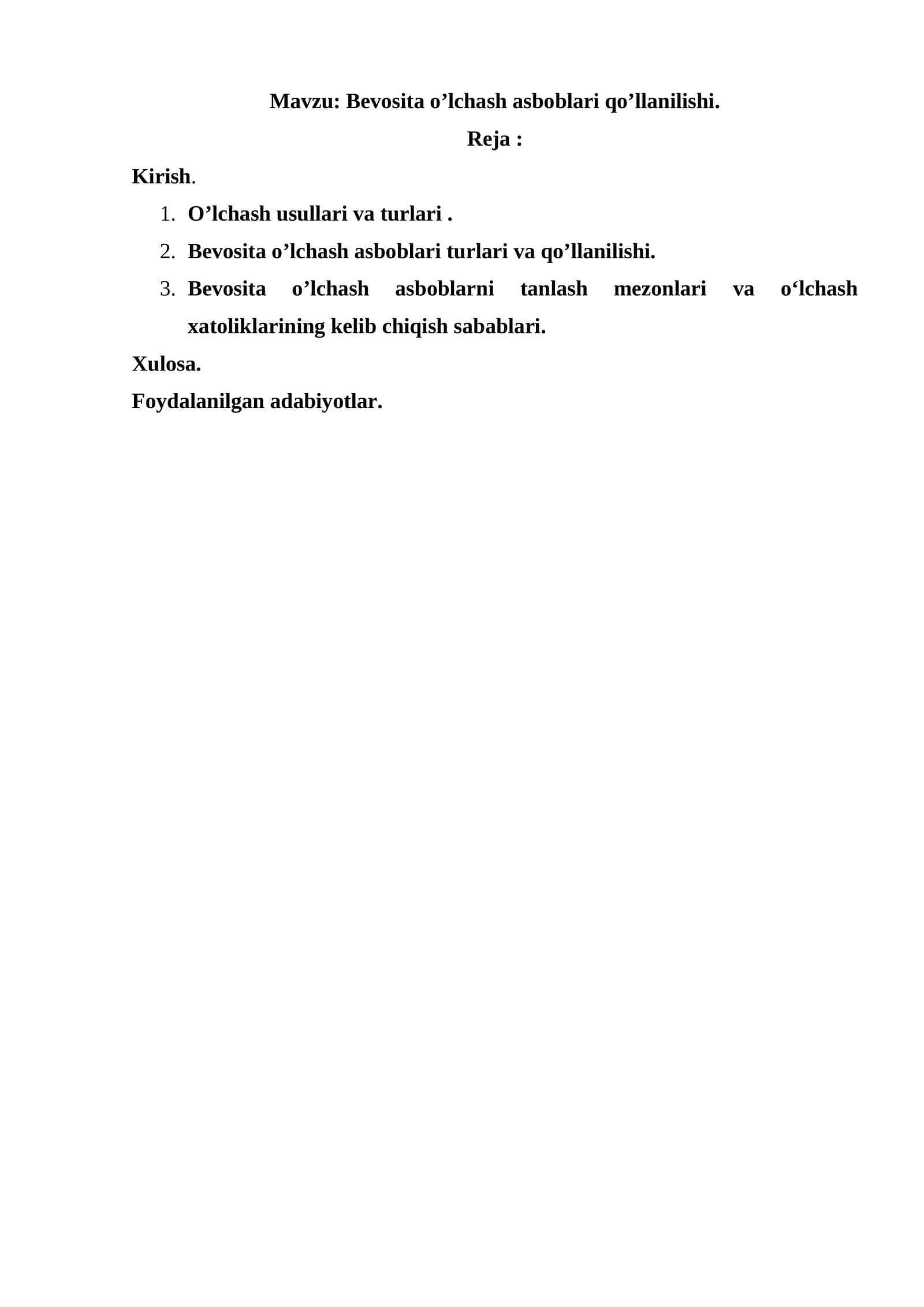 Bevosita o’lchash asboblari qo’llanilishi 1