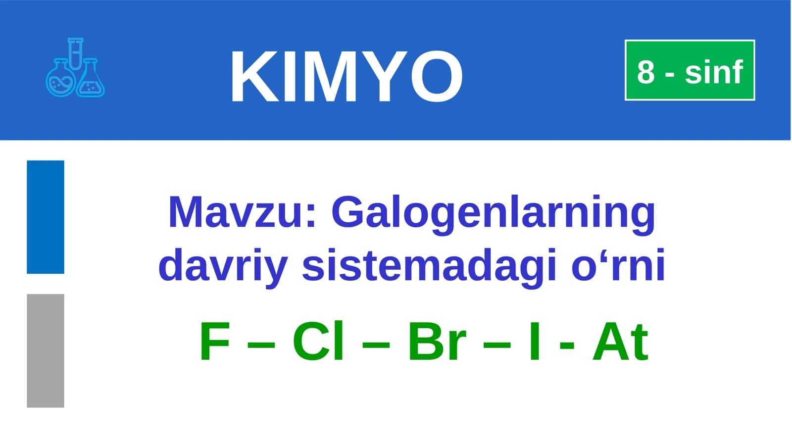 Galogenlarning davriy sistemadagi o‘rni. Atom tuzilishi. 1