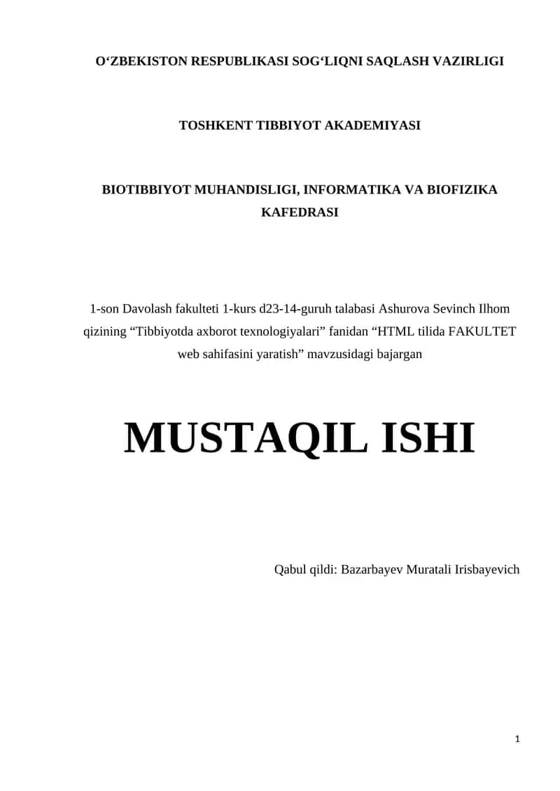HTML tilida FAKULTET web sahifasini yaratish 1