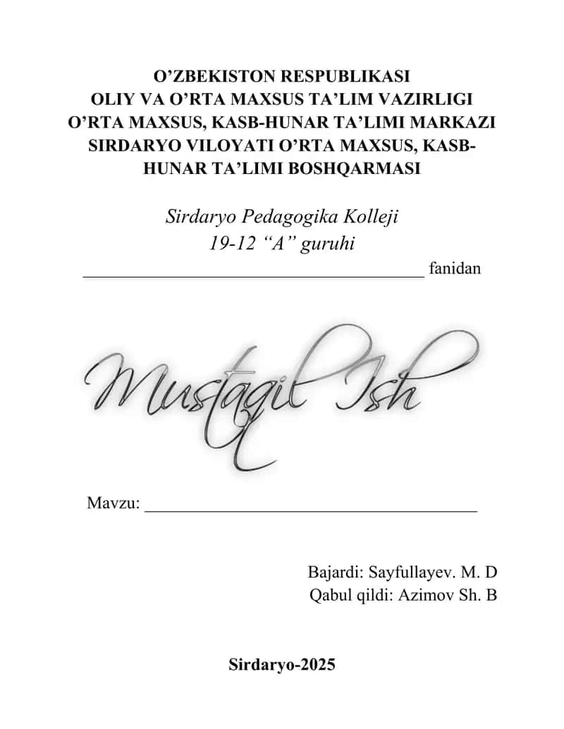 Mustaqil ish yuzi 1